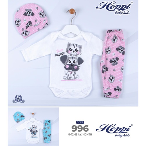 Hoppi Baby 996 Kız Bebe Dog&Cat Bas. Badili 3 lü Takım 6-12-18 Ay