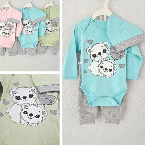 Hoppi Baby 1015 Kız Bebe Panda Bas. Badili 3 lü Takım 6-12-18 Ay