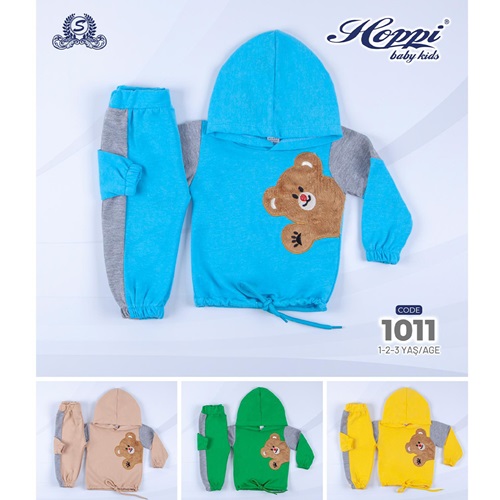 Hoppi Baby 1011 Çocuk Bear Nakışlı Kapşonlu Takım 1-3 Yaş