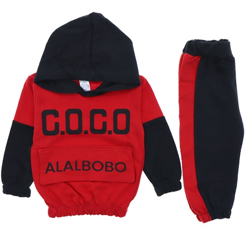 Hoppi Baby 1007 Çocuk C.O.C.O Nakışlı Kapşonlu Takım 1-3 Yaş - Kırmızı - 1-2-3 YAŞ