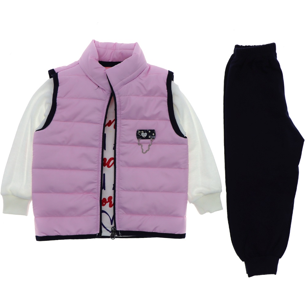 Nazmix Bebe 774 Kız Çocuk Yelek Fashion 2 İplik 3 lü Takım 2-4 Yaş - Pembe - 2-3-4 YAŞ