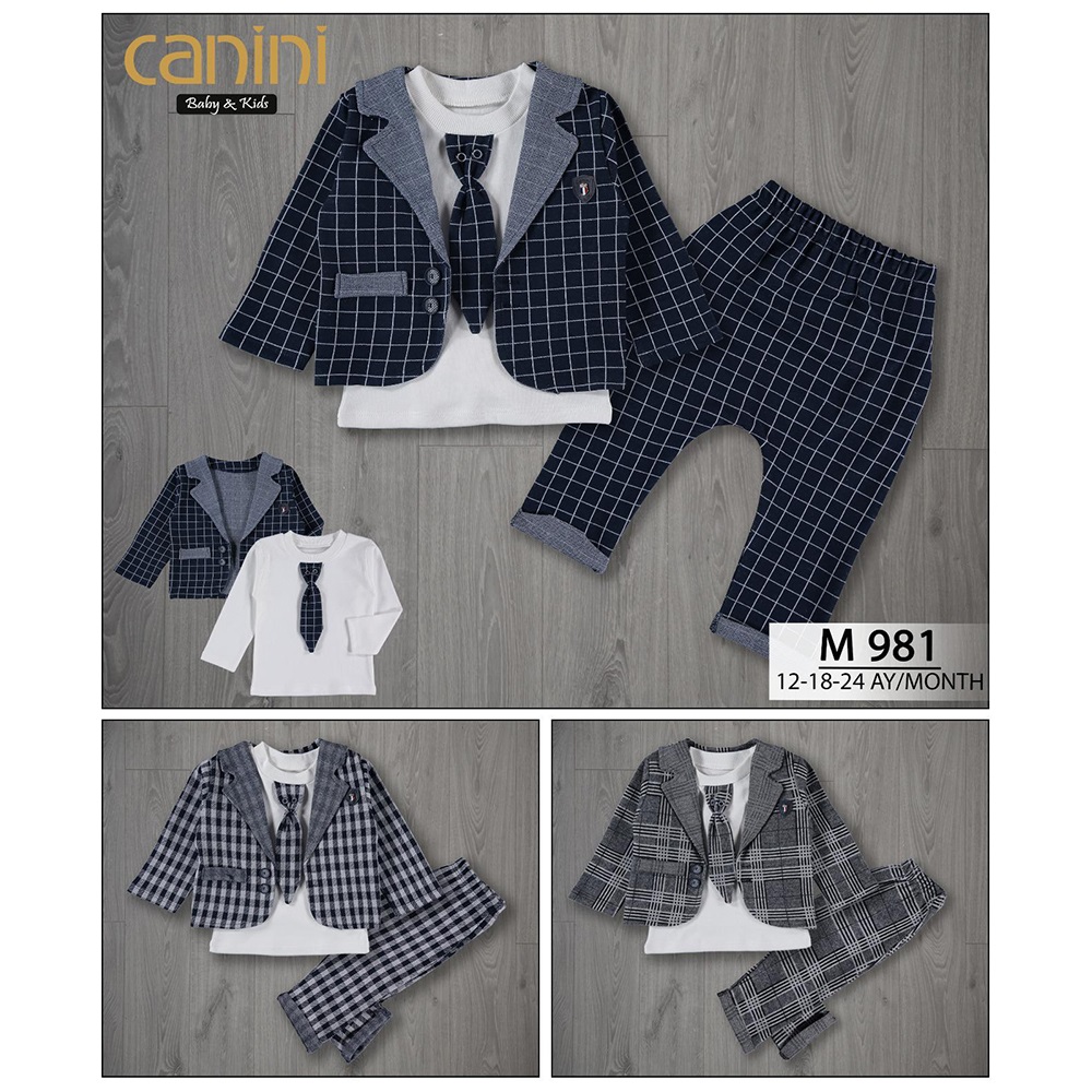 Canini Baby 981 Erkek Bebe Armalı Ceketli 3 lü Takım 6-24 Ay