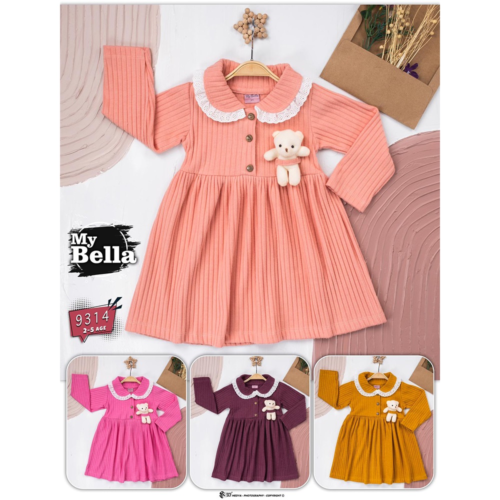 Mb 9314 Kız Çocuk Fitilli Peluş Aksesuarlı Elbise 2-5 Yaş