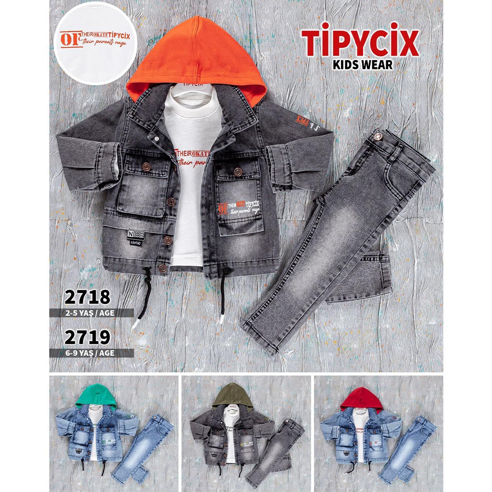 Tipycix 2718 Erkek Çocuk Newyork Armalı Mavi Kot Takım 2-5 Yaş