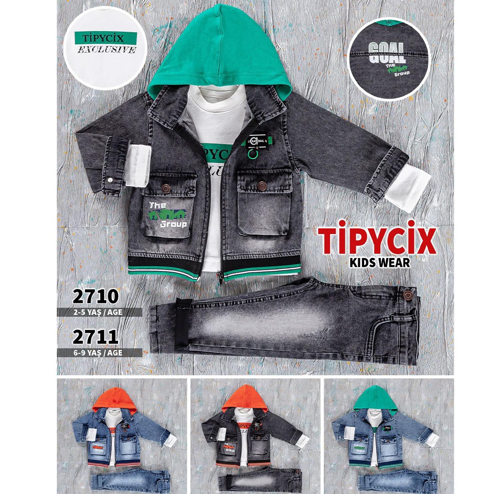 Tipycix 2710 Erkek Çocuk Ribana Mavi Kot Ceketli Takım 2-5 Yaş