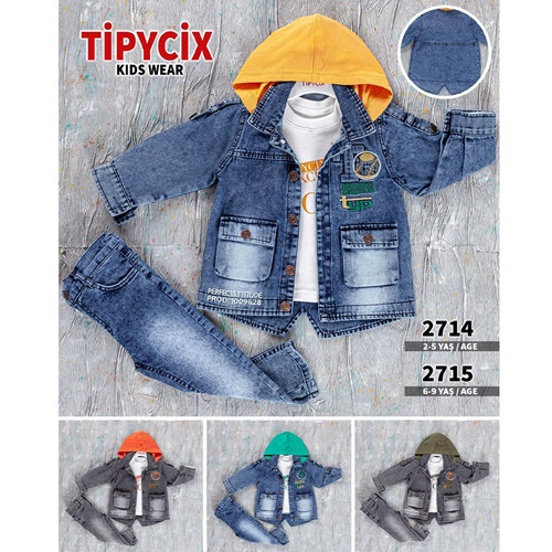 Tipycix 2715 Erkek Çocuk Typ Nakışlı Mavi Kot Trençkot Takım 6-9 Yaş