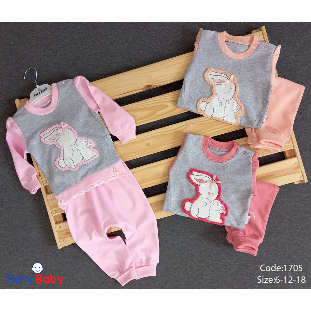Fery Baby 1705 Kız Bebe Anne Tavşan 2 li Takım 6-9-18 Ay