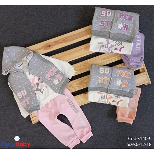 Fery Baby 1409 Kız Bebe Süper Star Yelekli 3 lü Takım 6-9-18 Ay