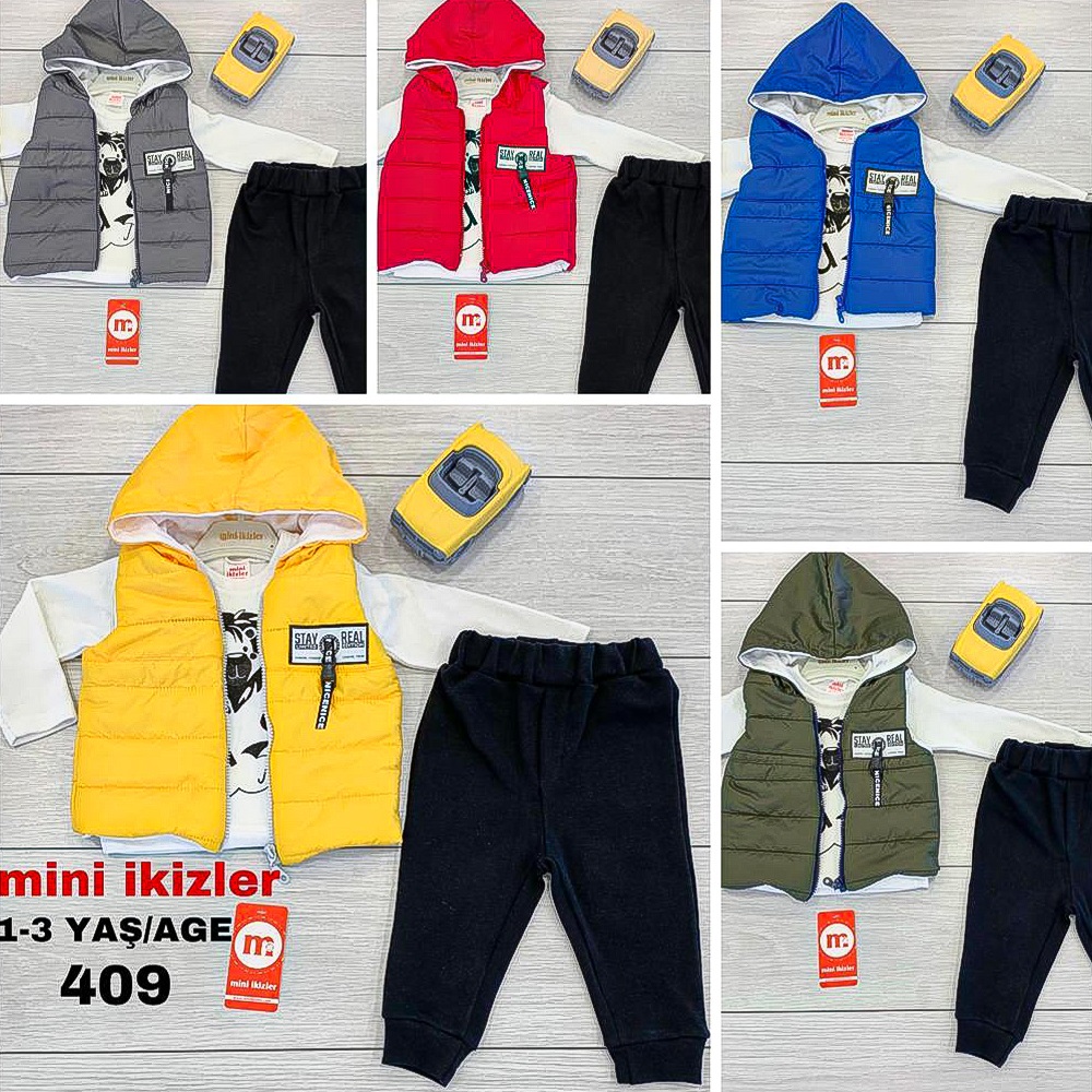 Mini İkizler 409 Erkek Çocuk Stay Real Armalı Şişme Yelekli Mikro 3 lü Takım 1-3 Yaş