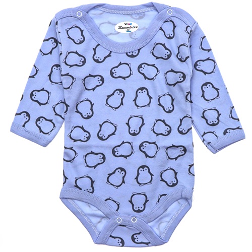 Loveminixx 1064 Çocuk Penguen Baskılı Uzun Kol Çıtçıtlı Badi 2-3-4 Yaş