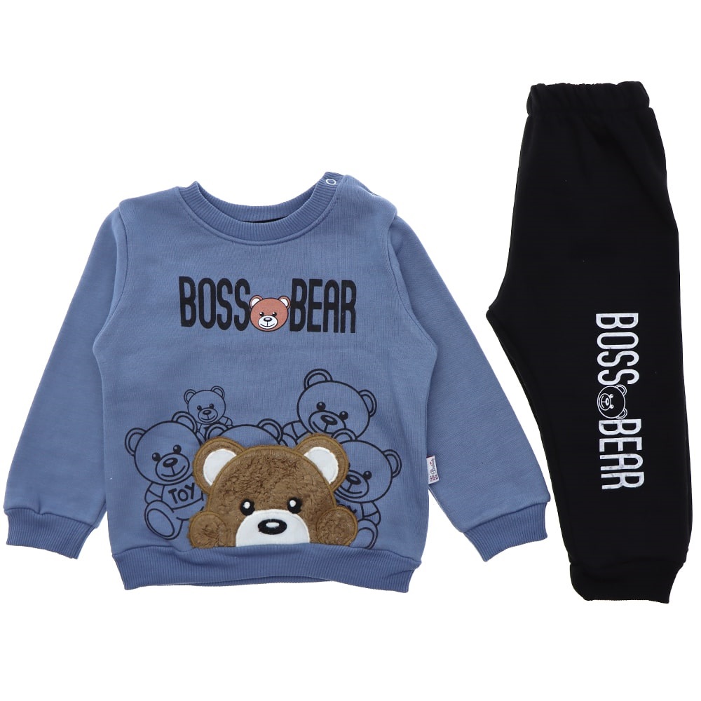 Betüş Bebe 05268 Erkek Bebe Ayı Nakışlı 3 İp Takım 6-18 Ay - İndigo - 6-9-12-18 AY