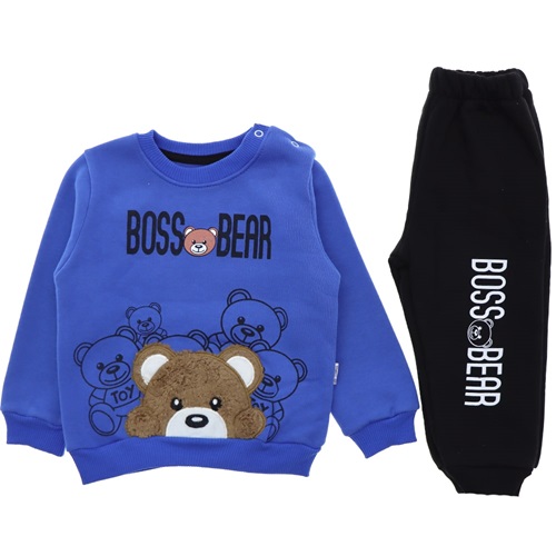 Betüş Bebe 05268 Erkek Bebe Ayı Nakışlı 3 İp Takım 6-18 Ay - Saks - 6-9-12-18 AY