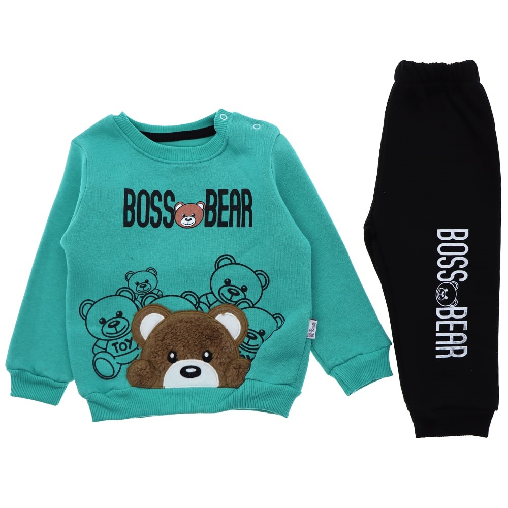 Betüş Bebe 05268 Erkek Bebe Ayı Nakışlı 3 İp Takım 6-18 Ay - Yeşil - 6-9-12-18 AY