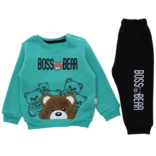 Betüş Bebe 05268 Erkek Bebe Ayı Nakışlı 3 İp Takım 6-18 Ay - Yeşil - 6-9-12-18 AY