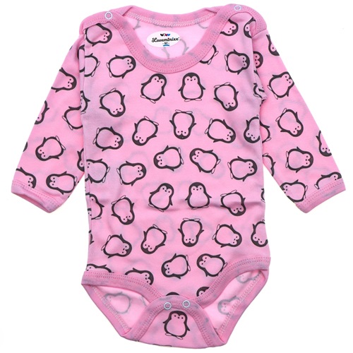 Loveminixx 1057 Çocuk Penguen Baskılı Uzun Kol Çıtçıtlı Badi 0-3-6 Ay