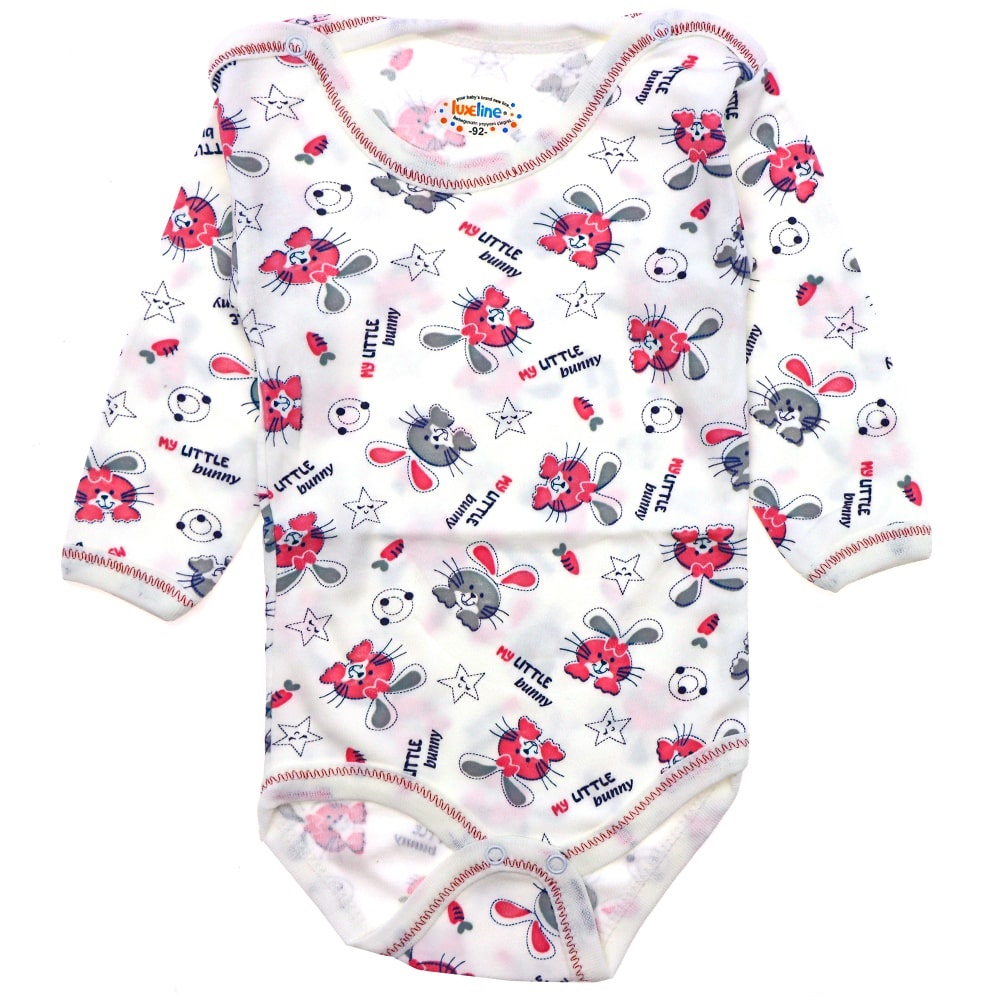 Luxeline Çocuk Empirme Tavşan Baskılı Uzun Kol Çıtçıtlı Badi 0-3-6 Ay