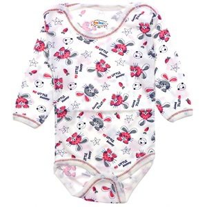 Luxeline Çocuk Empirme Tavşan Baskılı Uzun Kol Çıtçıtlı Badi 0-3-6 Ay