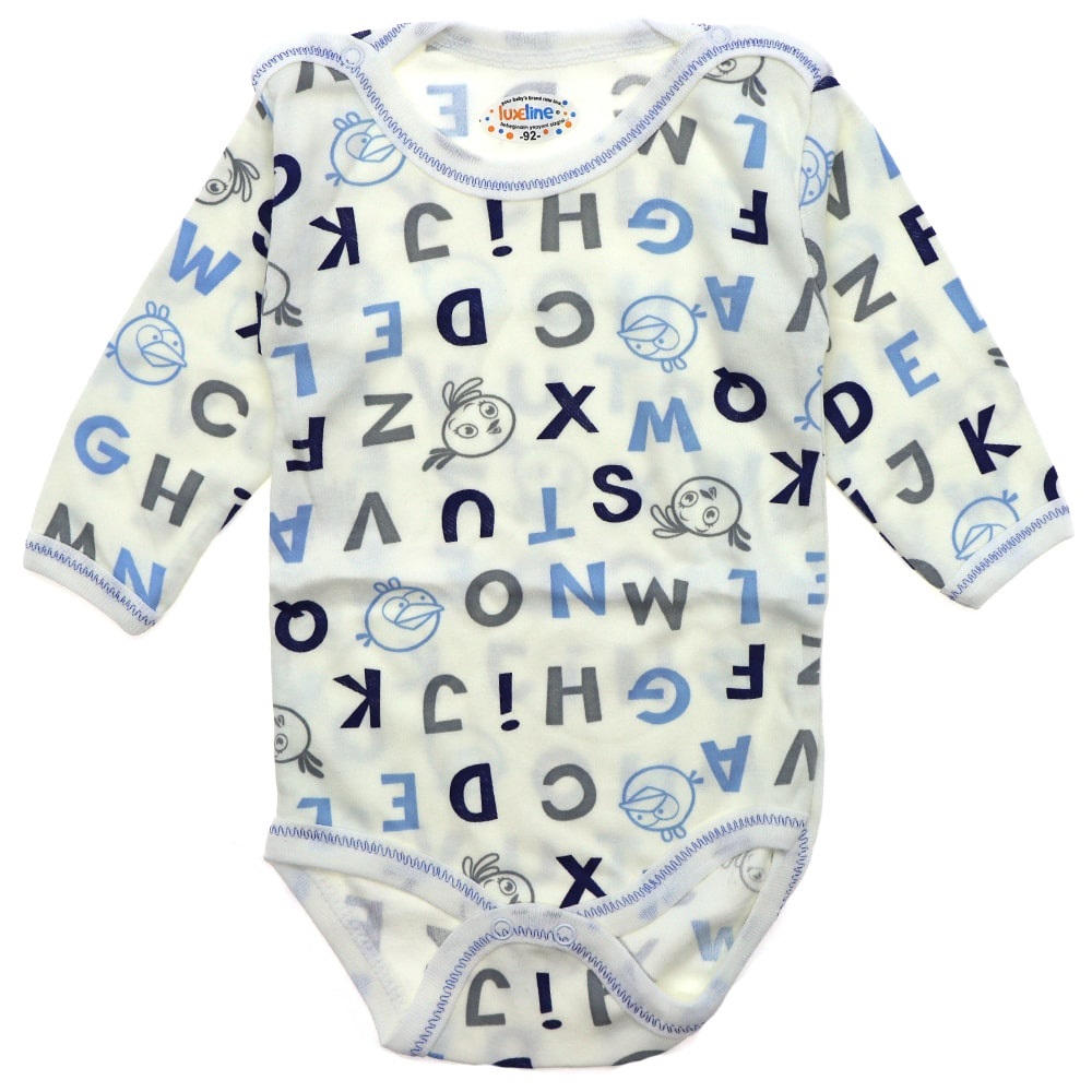 Luxeline Çocuk Empirme Harf Baskılı Uzun Kol Çıtçıtlı Badi 0-3-6 Ay