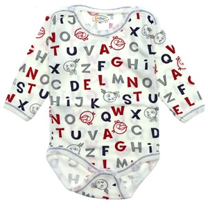 Luxeline Çocuk Empirme Harf Baskılı Uzun Kol Çıtçıtlı Badi 0-3-6 Ay