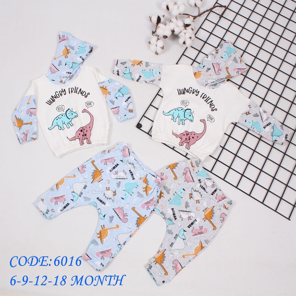 Minilay 6016 Erkek Bebe Dino Baskılı 2 li Takım 6-18 Ay