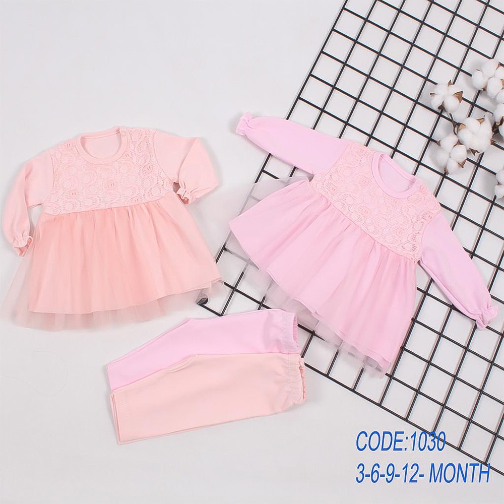 Minilay 1030 Kız Bebe Tüllü 2 li Takım 3-12 Ay