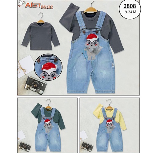 Aist Baby A2808 Erkek Bebe Oyuncak Tilki Kot Salopet Takım 6-24 Ay