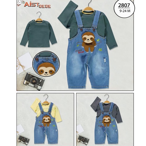 Aist Baby A2807 Erkek Bebe Tembel Hayvan Kot Salopet Takım 6-24 Ay