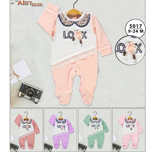 Aist Baby 5017 Kız Bebe Look Çiçek Nakışlı Kadife Tulum 3-18 Ay