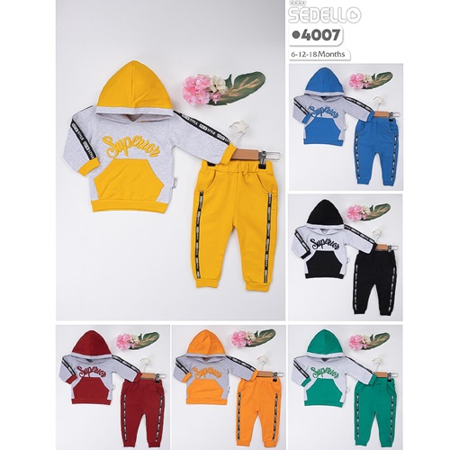 Sedello 4007 Erkek Bebe 2 İp Süpewear Nakışlı 2 li Takım 6-18 Ay