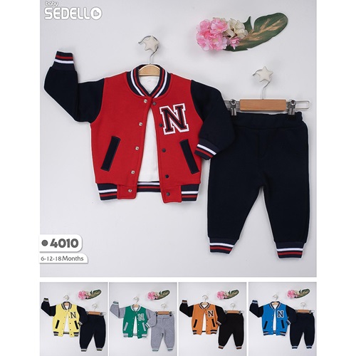 Sedello 4010 Erkek Bebe 3 İp Kolej Ceketli 3 lü Takım 6-18 Ay