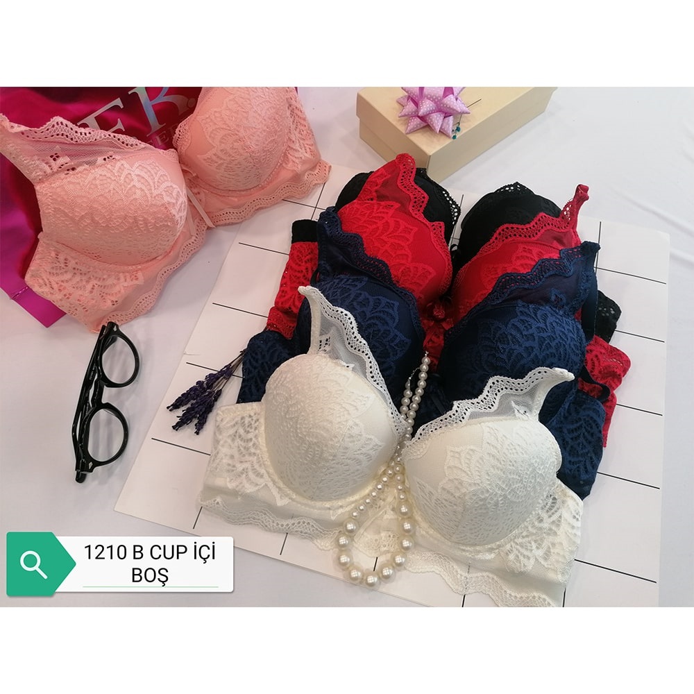 F.K 1210 Bayan B Cup Yarım Destekli Dantelli Balenli Sütyen 80-95 - Ekru