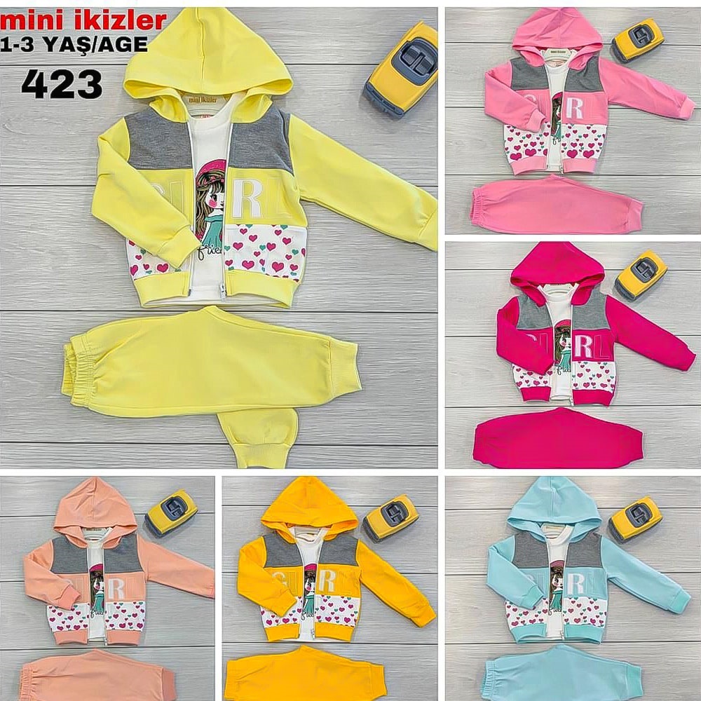 Mini İkizler 423 Kız Çocuk Girl Bas.Ferm Kap.2 İplik 3 lü Takım 1-3 Yaş