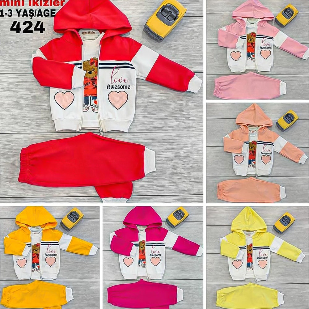 Mini İkizler 424 Kız Çocuk Love Bas.Ferm Kap.2 İplik 3 lü Takım 1-3 Yaş