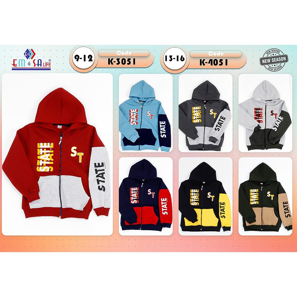 Em&sa Life KT-3051 Erkek Çocuk State Bas.Boydan Ferm.3İp Sweat 9-12 Yaş