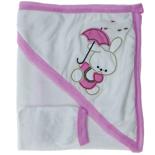 Bebaylin Bebe Şemsiyeli Tavşan Nakışlı Şapkalı Lifli Havlu 0-1 Yaş