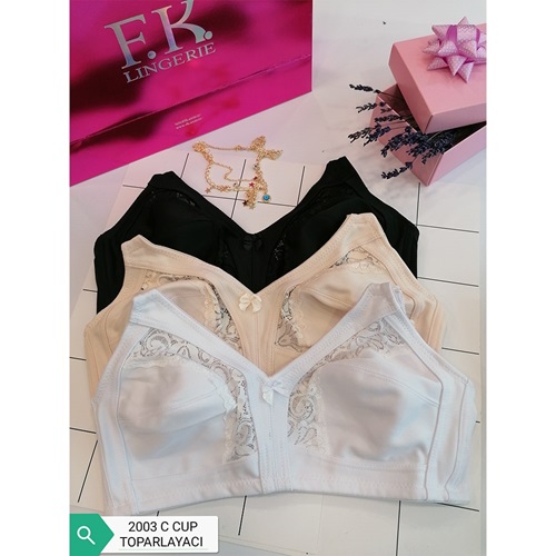 F.K 2003 Bayan Dantel Detaylı Balensiz Toparlayıcı Sütyen 85-105 - Siyah - 85-90-95-100-105