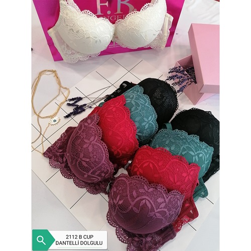 F.K 2112 Bayan Dantelli Dolgulu C Cup Balenli Sütyen 75-85 - Beyaz