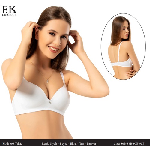 F.K 305 Bayan Düz Desteksiz Taşlı Sütyen 75-95 - Beyaz - 75-80-85-90-95