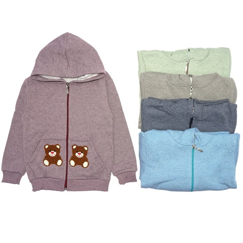 Keskincan Erkek Çocuk Kapşonlu İnce Çizgili Ayıcıklı 3 İp Hırka 3-7 Yaş