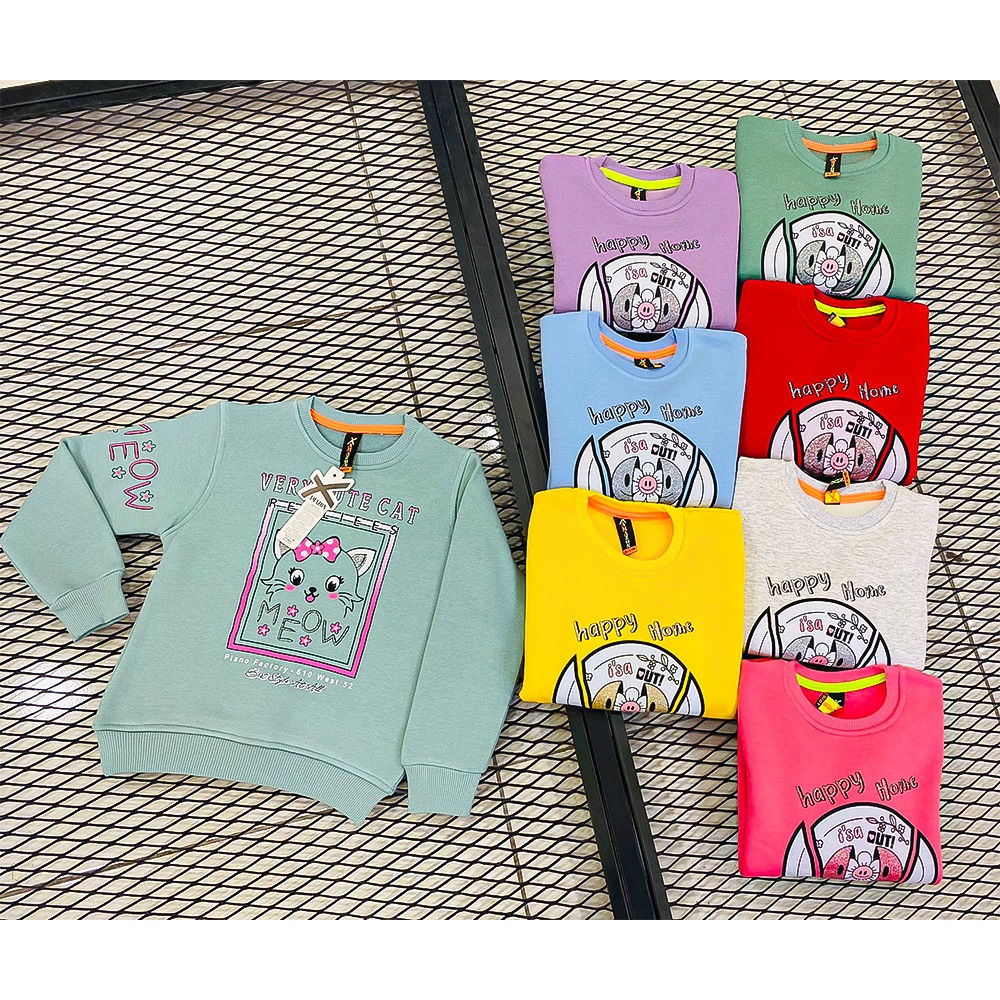 Erenbey 10103 Kız Çocuk 3 İp Very Cute Cat Baskılı Sweat 5-8 Yaş