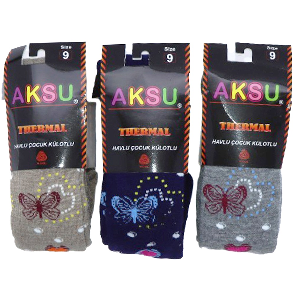 Aksu Kız Çocuk Desenli Termal Yün Havlu Külotlu Çorap- Karışık Renk - 11 YAŞ