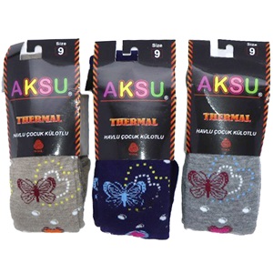 Aksu Kız Çocuk Desenli Termal Yün Havlu Külotlu Çorap- Karışık Renk - 11 YAŞ