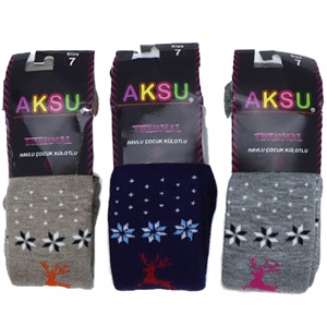 Aksu Kız Çocuk Desenli Termal Yün Havlu Külotlu Çorap- Karışık Renk - 11 YAŞ