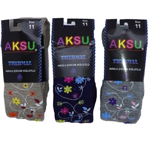 Aksu Kız Çocuk Desenli Termal Yün Havlu Külotlu Çorap- Karışık Renk - 11 YAŞ