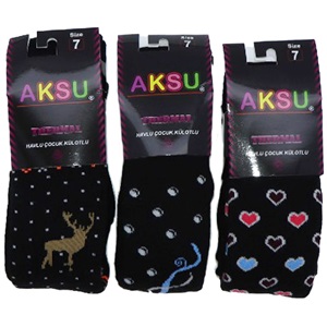 Aksu Kız Çocuk Desenli Termal Yün Havlu Külotlu Çorap- Karışık Renk - 11 YAŞ