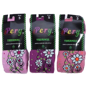 Pery Kız Çocuk Termal Yün Havlu Külotlu Çorap - Düz Karışık Renk