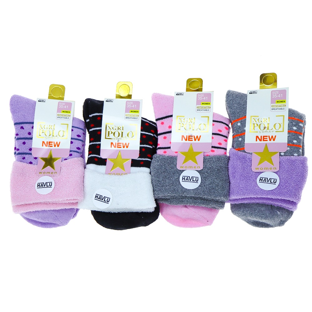 X Gri Polo B-56 Bayan Sakallı Bot Yumoş Havlu Soket Çorap - Karışık Renk