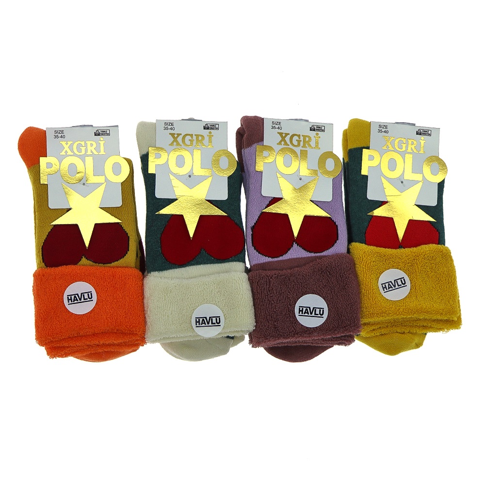 X Gri Polo B-56 Bayan Sakallı Bot Yumoş Havlu Soket Çorap - Karışık Renk