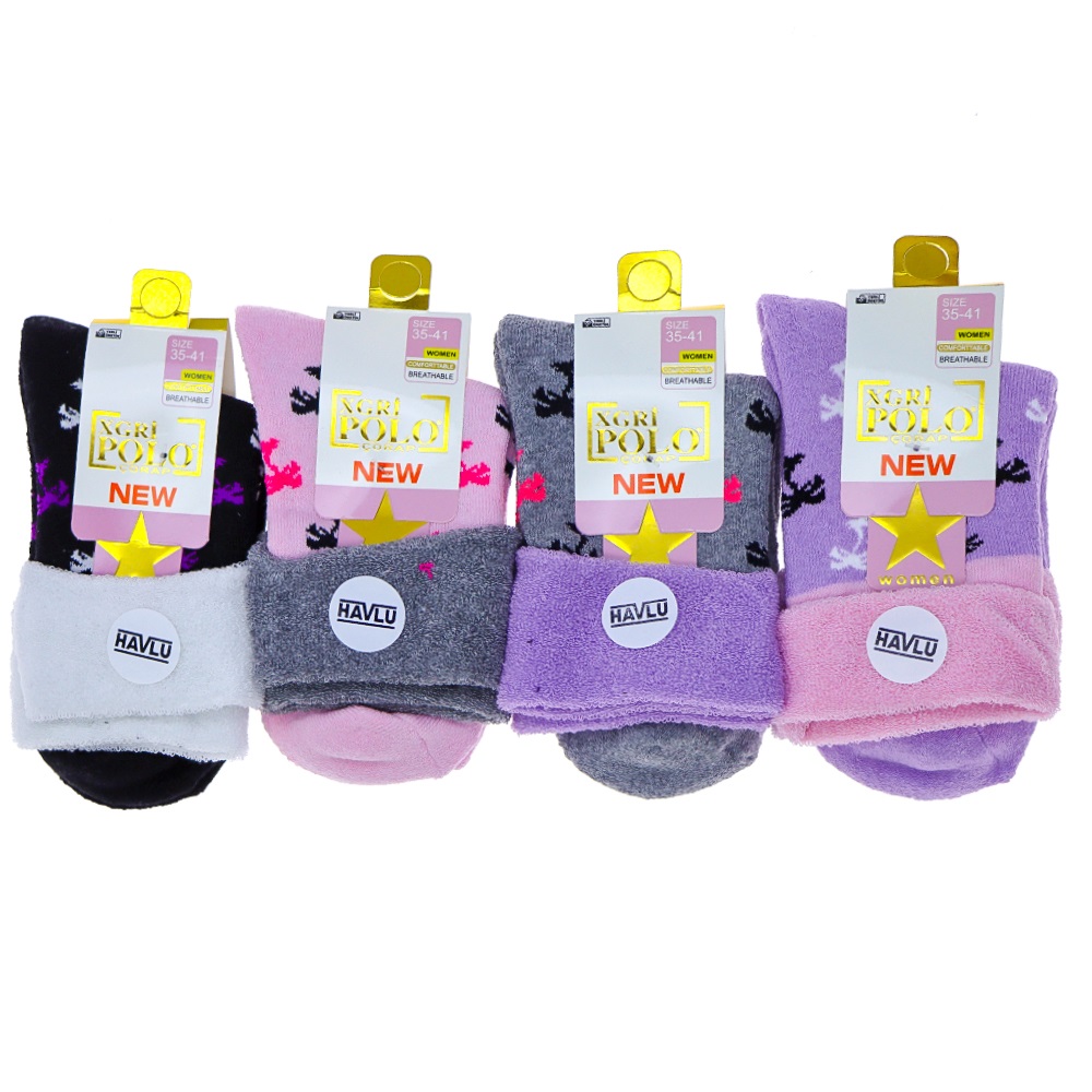 X Gri Polo B-56 Bayan Sakallı Bot Yumoş Havlu Soket Çorap - Karışık Renk