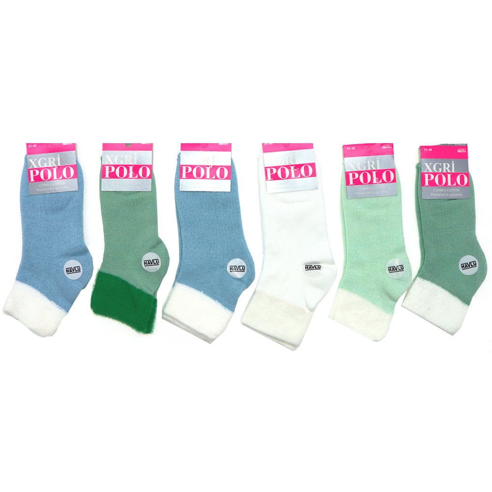 X Gri Polo B-56 Bayan Sakallı Bot Yumoş Havlu Soket Çorap - Karışık Renk